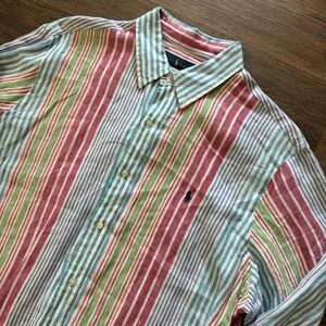 Ralph Lauren Multicolor Striped Linen Button Down Shirt Sz‎ XL Casual Festival